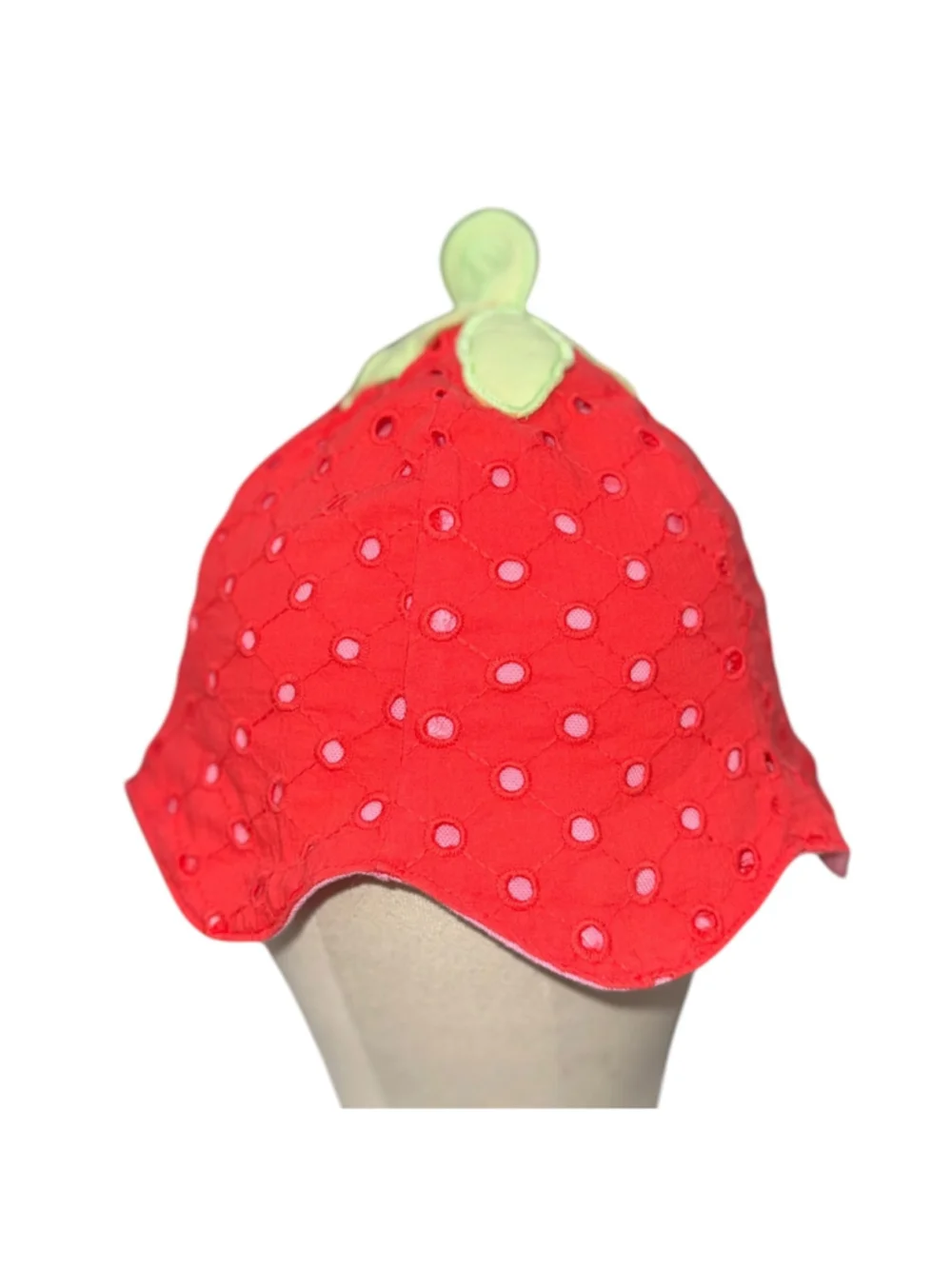 Gymboree Girls Strawberry Sun Hat 4T-5T Red Eyelet Scalloped Brim
